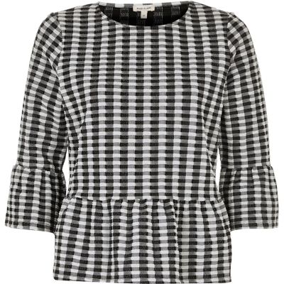 Black and white gingham frill top